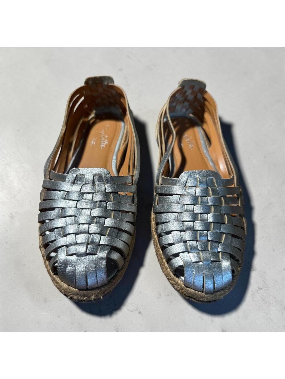Seychelles Silver Leather Woven Espadrille Flats Size 7